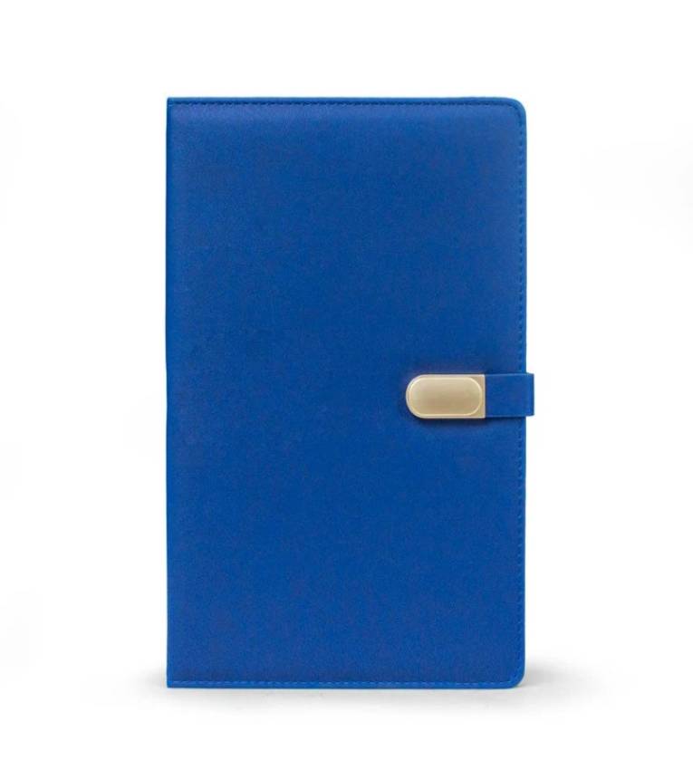 Coffret cadeau élégant Carnet en cuir Bleu avec stylo raffiné et recharge d’encre Bleu avec Clé USB Bleu